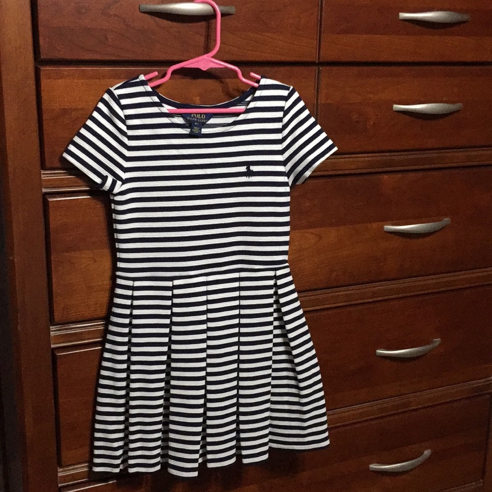 Short Sleeve White & Blue Stripe Polo Dress